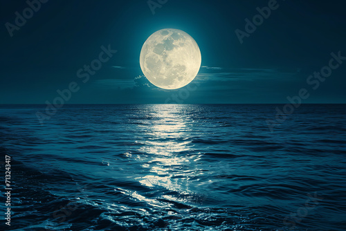  the majestic sight of a full moon rising over a tranquil lake  its reflection shimmering on the water s surface  creating a serene and mystical atmosphere in the night