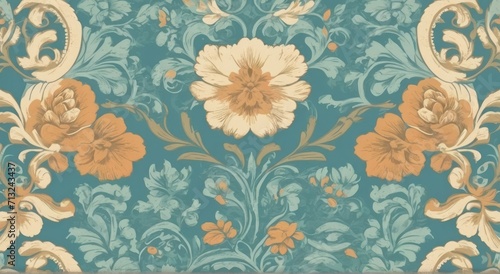Vintage wallpaper with floral patterns  generative  AI