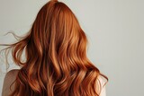 Viewed from behind, long red hair flows in naturally developing waves, space, Generative AI.