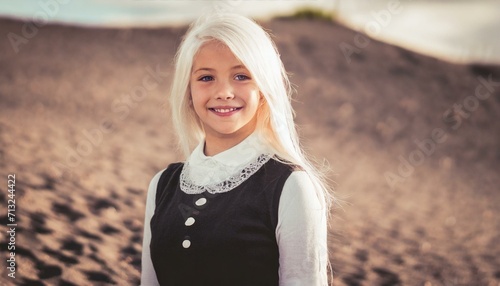 Girl with white hair and a tipical classic dress photo