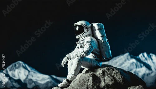 An astronaut in a desertic planet waiting alone photo