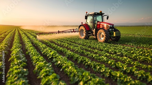 A farmer is applying fertilizer to a field using a tractor-mounted sprayer  space  Generative AI.