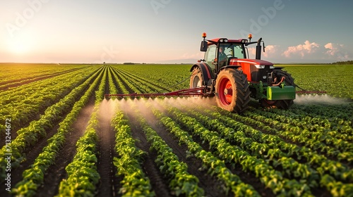 A farmer is applying fertilizer to a field using a tractor-mounted sprayer  space  Generative AI.