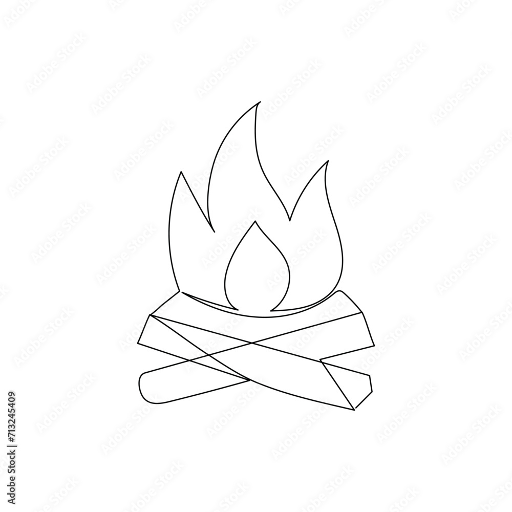 Bon fire continuous one line drawing outline vector illustration Bon fire continuous one line drawing outline vector illustration
