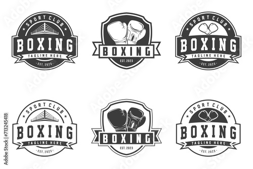 Boxing club logos labels emblems badges set, Boxing logo, emblem set collection, design template