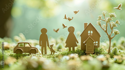 Paper cut of family on green grass photo