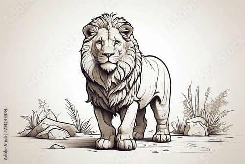 Minimalist Line Art of a Barbary Lion for Kids' Coloring Book AI Generative © Aziz
