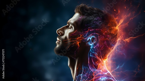 Man with Severe Headache or Migraine with Dark Background