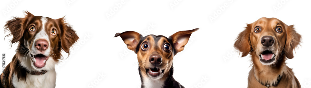 Surprised Dog Set: Crazy Close-up Portraits, Isolated on Transparent Background, PNG