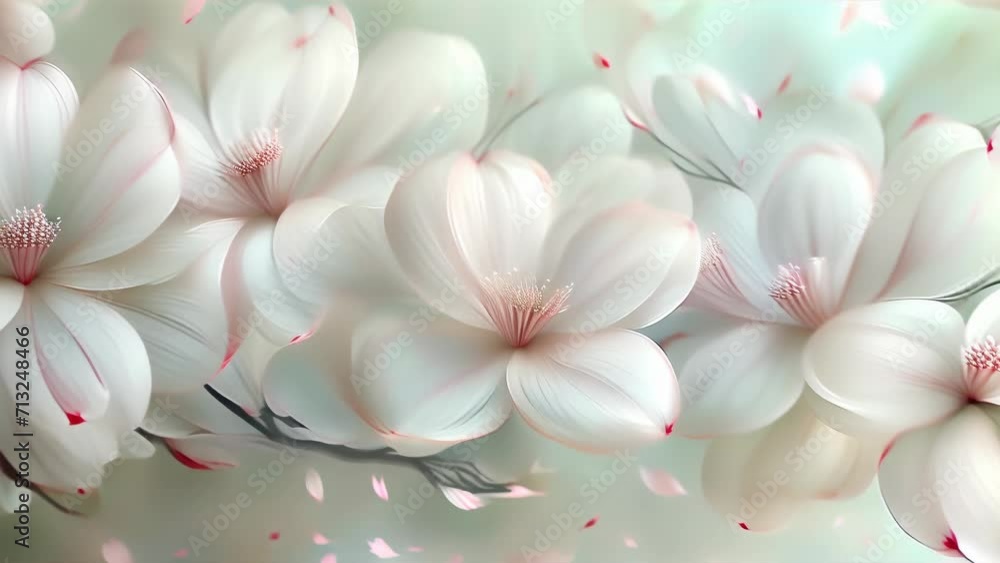 An elegant image depicting cherry blossoms blooming on a branch in soft shades of pink and white
An elegant image depicting cherry blossoms blooming on a branch in soft shades of pink and white