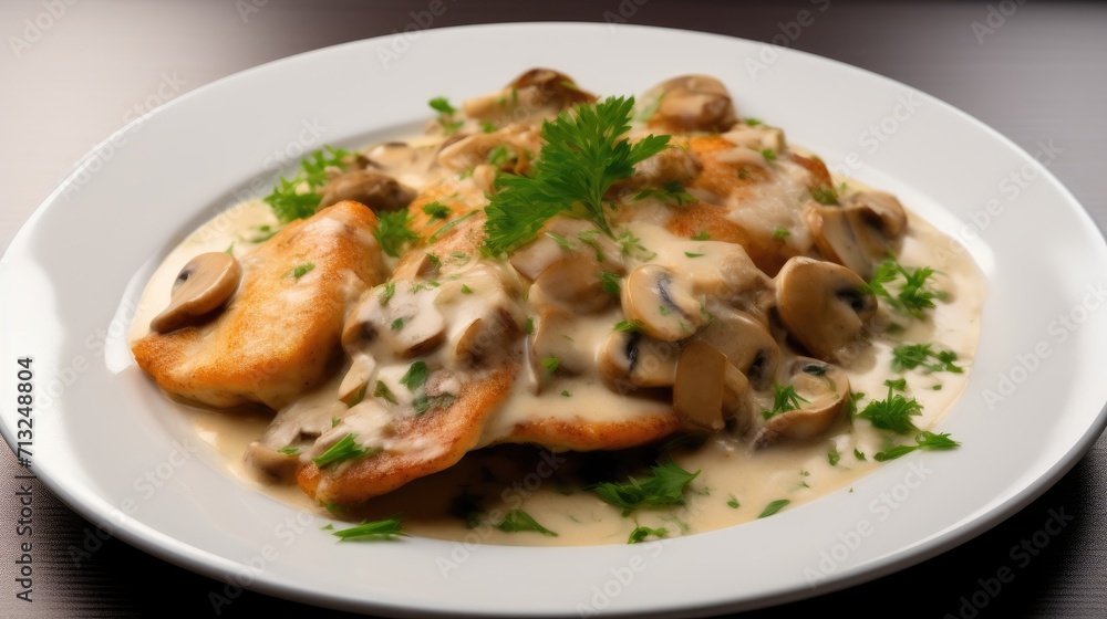 Professional food photography of Chicken cutlets with mushroom sauce Professional food photography of Chicken cutlets with mushroom sauce