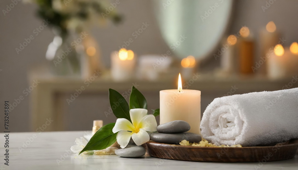 Spa massage table, relax and healthcare concept