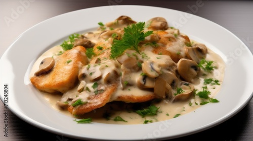 Professional food photography of Chicken cutlets with mushroom sauce