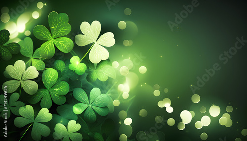 shimmering clover shamrocks on green background. st patrick's day