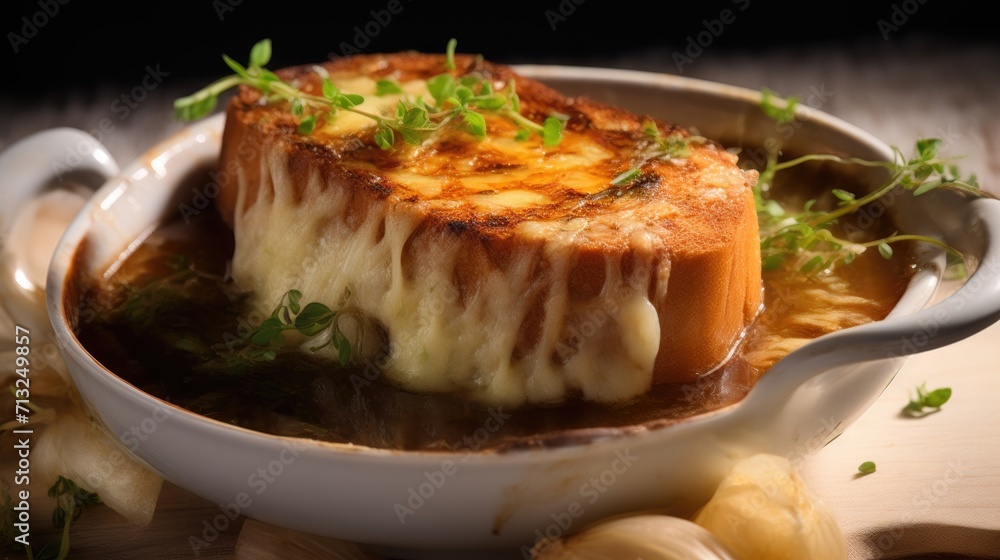 Professional food photography of French onion soup Professional food photography of French onion soup
