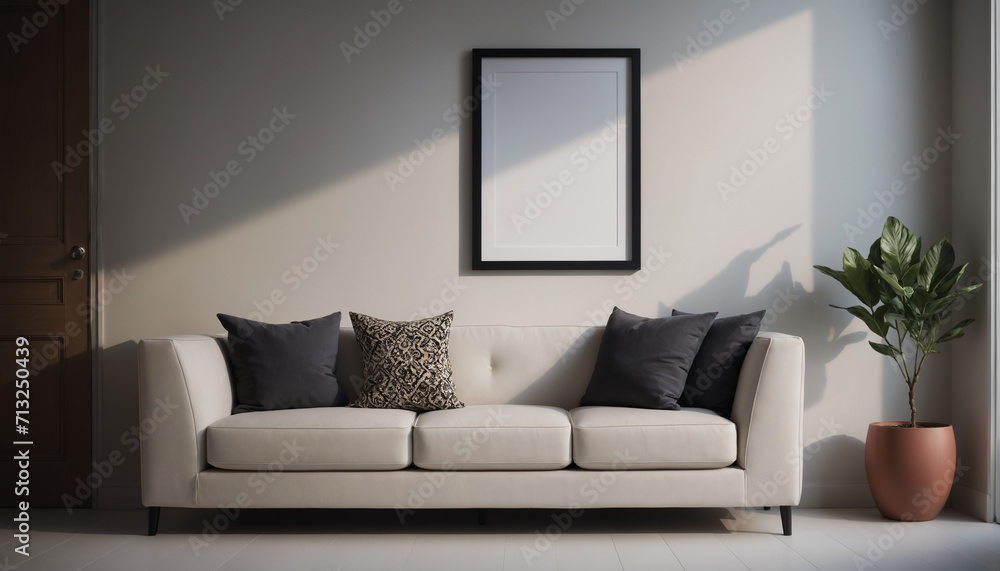 Naklejka premium Mock up a frame in living room interior background, 