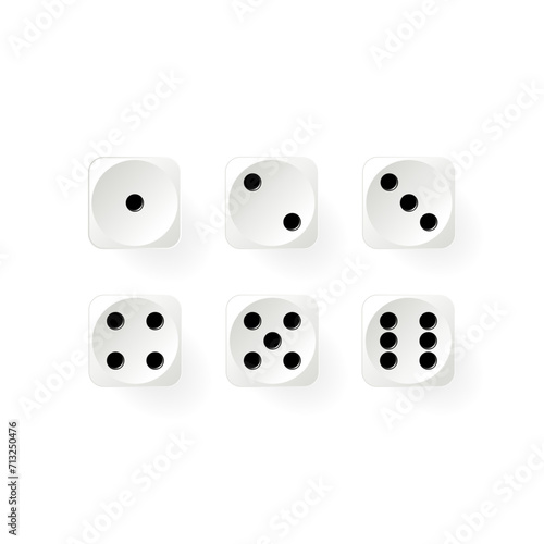 vector set of dice for a board game from one to six. white dice for gambling in a casino
