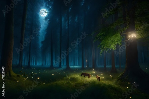 scene with stars and moon in the forest 