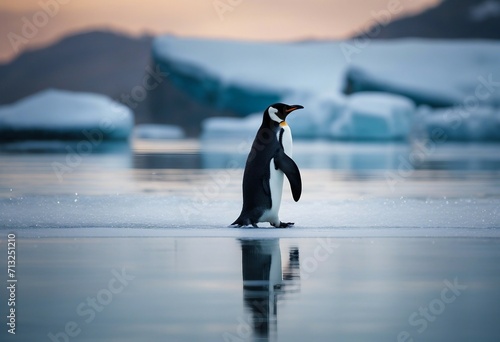 A penguin sliding on the ice photo