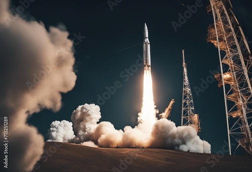A rocket launching into space
