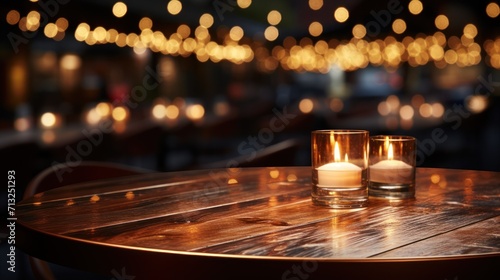 Table top with blurred golden bokeh in a dimly lit UHD wallpaper