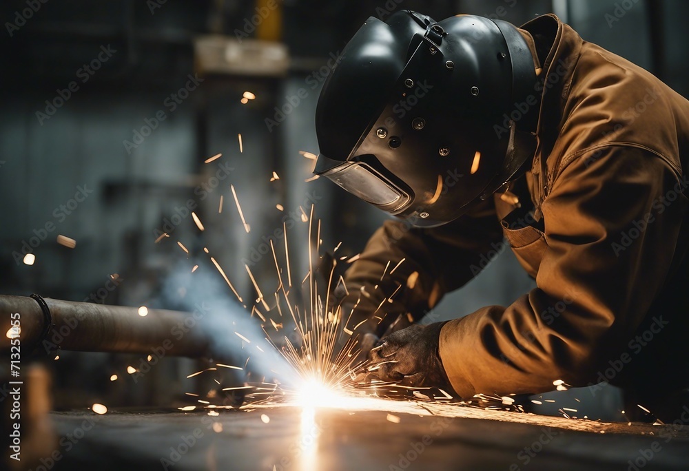 A welder welding a pipe A welder welding a pipe
