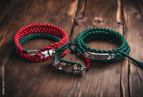 Parachute cord bracelets on wooden board paracord