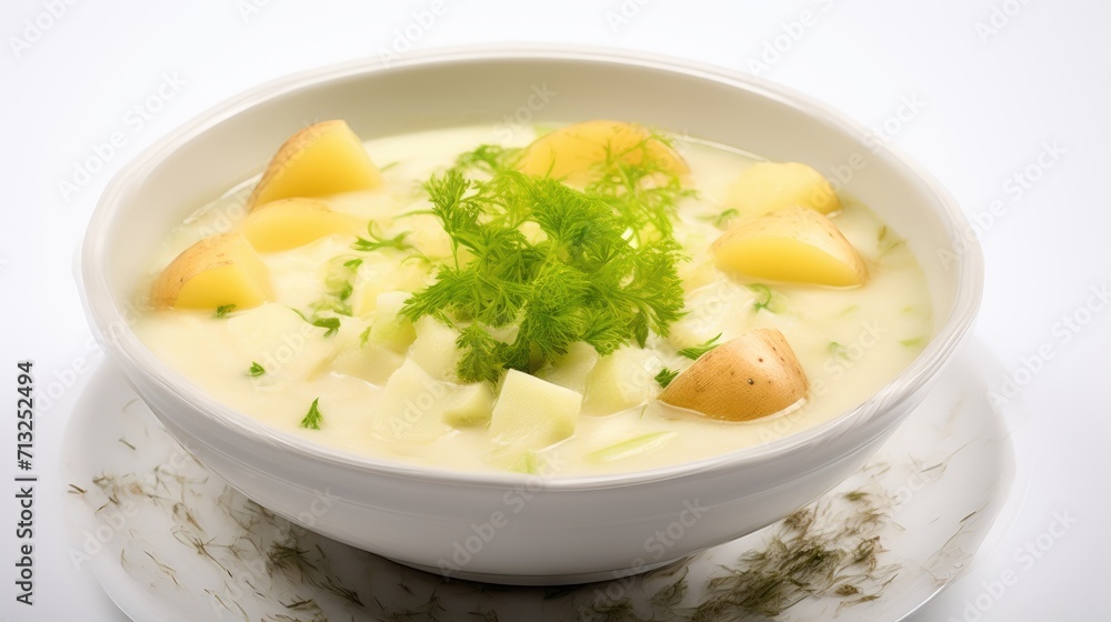 Professional food photography of Soup with potatoes and cabbage Professional food photography of Soup with potatoes and cabbage