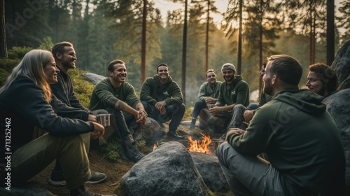 Group of People Sitting Around Campfire, Enjoying Outdoor Gathering, Employee Appreciation Day © Taufiq