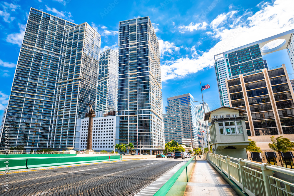 Miami river bridge and skyline view, Florida