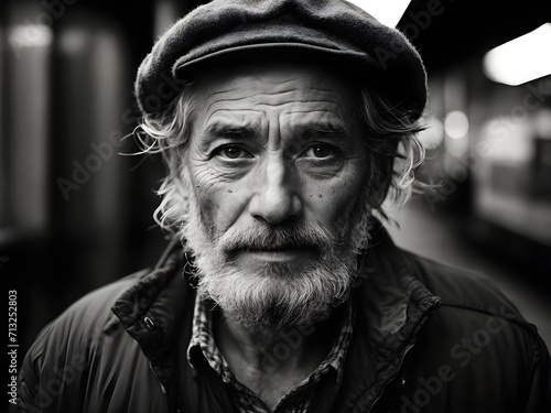 portrait of a Old homeless man
