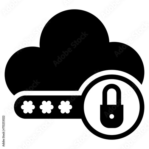 cloud storage database lock protection security key solid glyph
