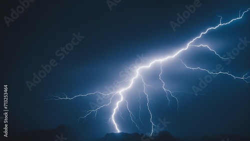 lightning in the night A bright white lightning bolt in a dark blue sky, creating a contrast of light and dark. 