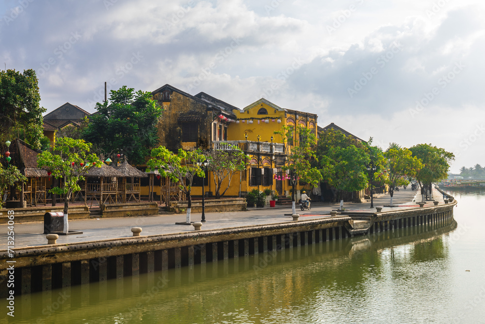 Scenery of the riverbank of Hoi An ancient town, an unesco heritage site in Vietnam