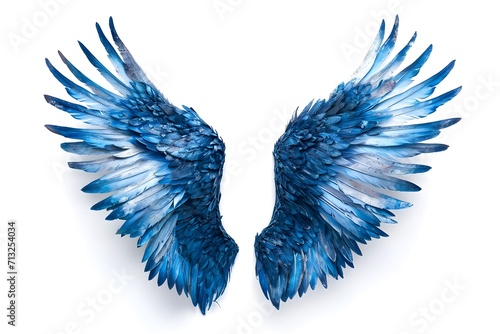 Digital art of vibrant, magic watercolor angel wings isolated on a white background
