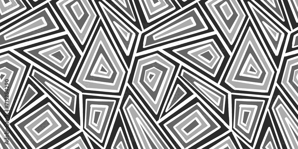 Seamless hand painted abstract geometric polygon stripe tribal patchwork pattern transparent overlay. Dynamic bold diamond geode triangles mosaic background texture in monochrome black white and grey. Seamless hand painted abstract geometric polygon stripe tribal patchwork pattern transparent overlay. Dynamic bold diamond geode triangles mosaic background texture in monochrome black white and grey.