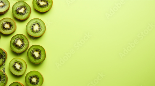 Slices of vibrant kiwi fruit on an isolated background with copy-space, perfect for refreshing summertime promotions and conveying the natural, healthy essence of this delicious tropical snack.