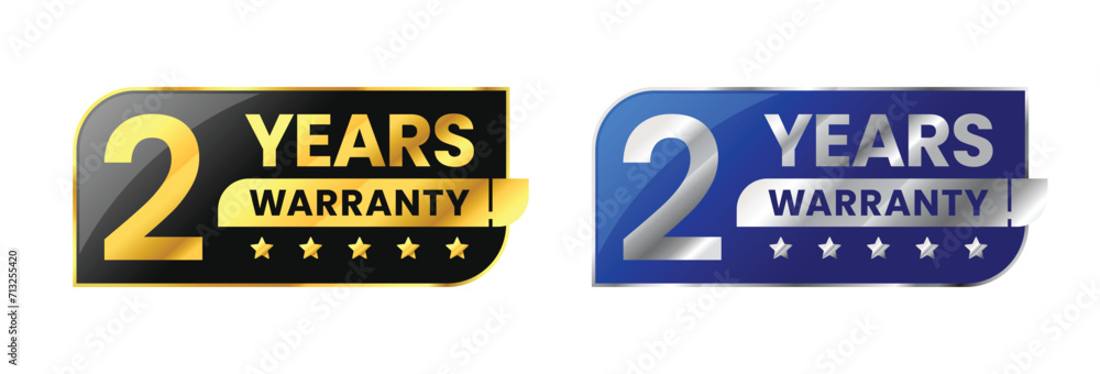 2 Years warranty label, badge, icon, logo. Parallelogram rhombus shape with gold and silver color. Vector Illustration 2 Years warranty label, badge, icon, logo. Parallelogram rhombus shape with gold and silver color. Vector Illustration