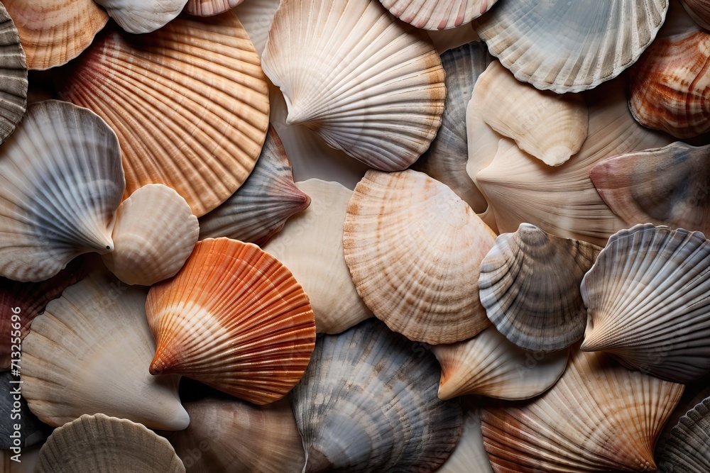 A variety of seashells in different colors - obrazy, fototapety, plakaty 