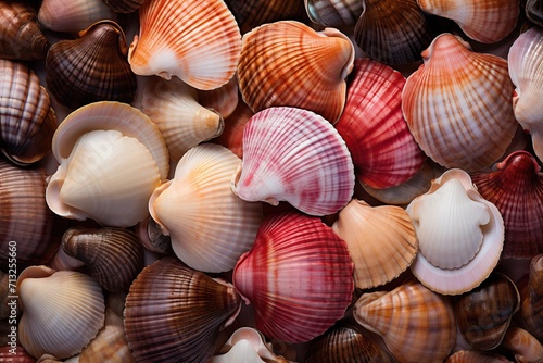 A variety of seashells in different colors