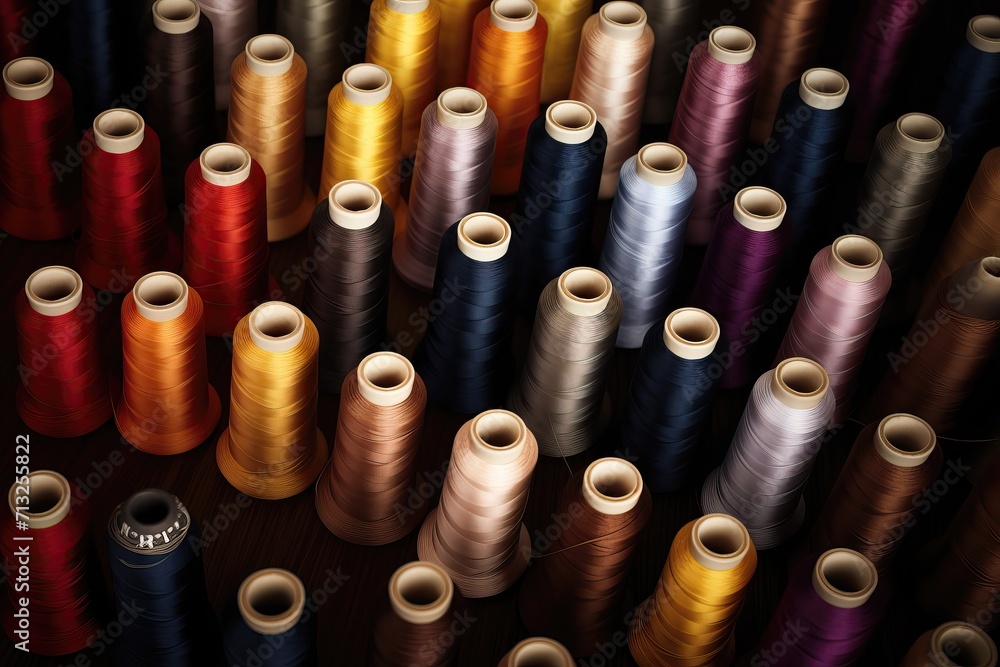Spools of thread of different colors and shades Spools of thread of different colors and shades