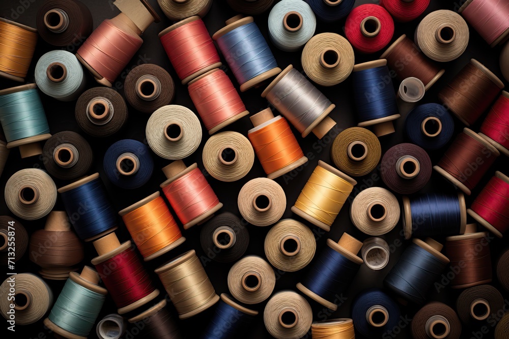 Spools of thread of different colors and shades Spools of thread of different colors and shades