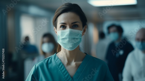 Woman Wearing Surgical Mask in Hospital for Protection, World Health Day