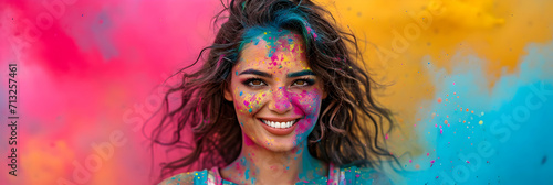 A beautiful young girl covered with colored powder