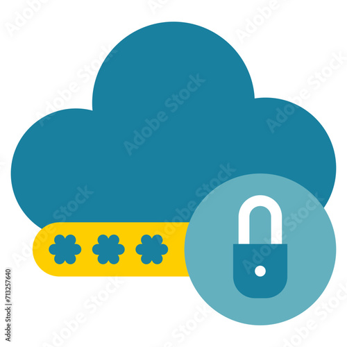 cloud storage database lock protection security key flat style