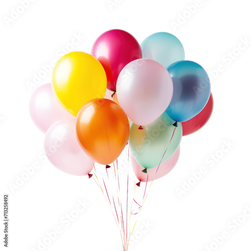 colorful red and yellow blue pink balloons isolated on transparent background