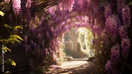 Tunnel Adorned With Vibrant Purple Flowers  Spring