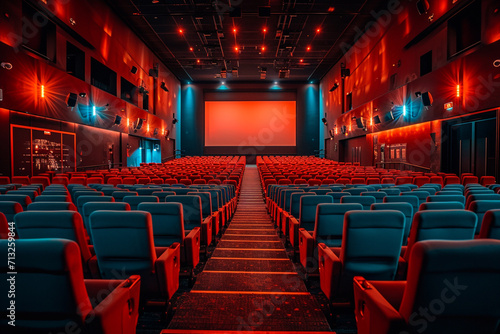 A depiction of an isolated cinema screen in a large, empty room, emphasizing the power of storytelling,