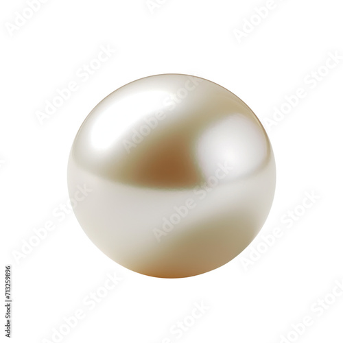 Realistic shiny natural sea pearl with light effects on transparent background