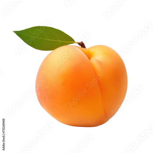 Fresh organic apricot with leaves isolated on transparent background.
